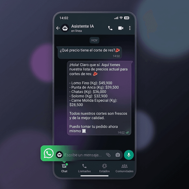 AllBase — agente de IA respondiendo en WhatsApp