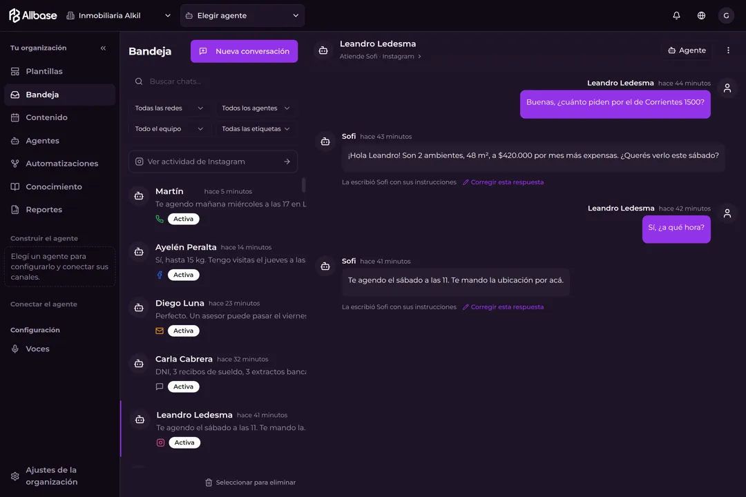 Allbase’s agent instantly replying with price and visit details