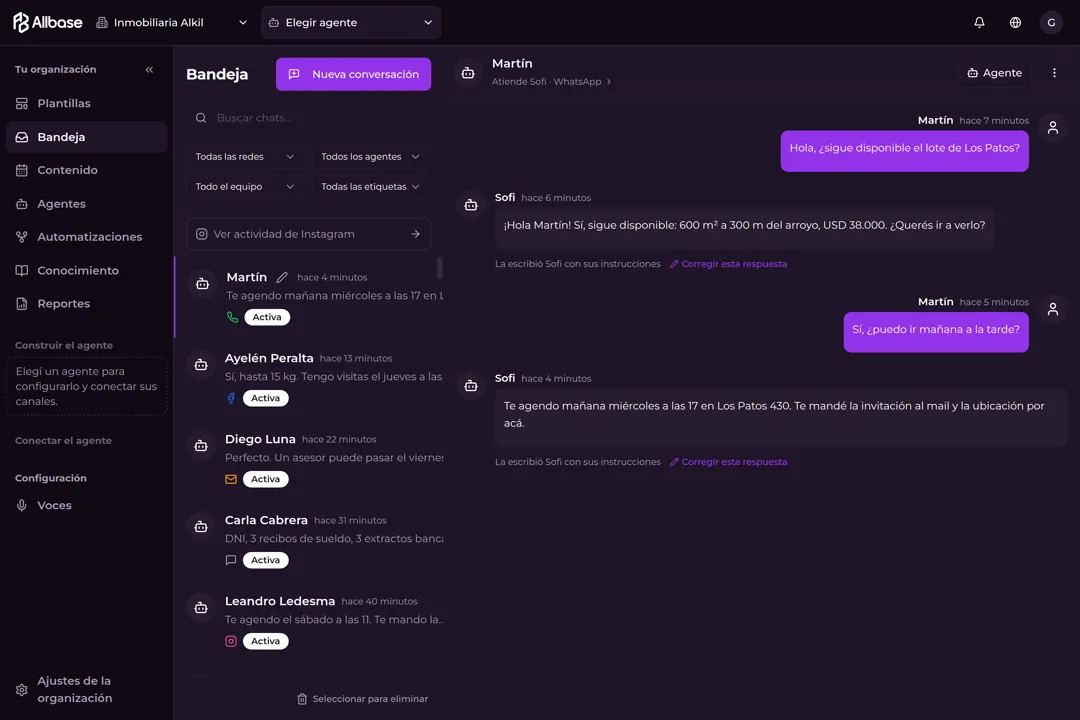 Allbase’s agent scheduling a visit right in the chat